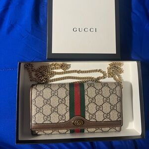 Used (like brand new) Ophidia Chain Wallet GG Coated Canvas